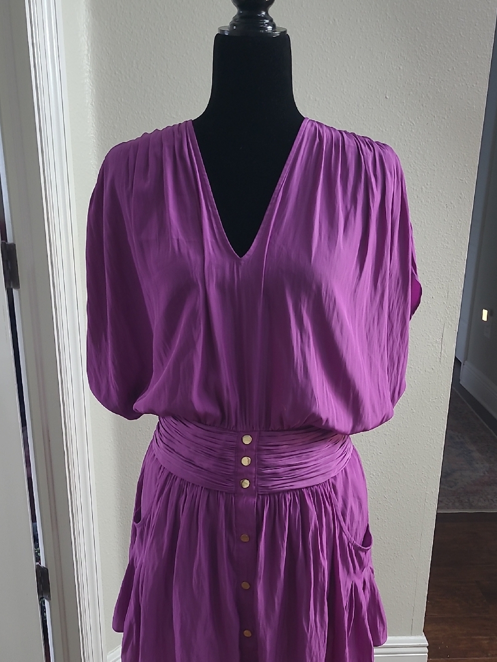 Ramy Brook Vibrant Purple V-Neck Button Front Party , Spring  Dress Size Large